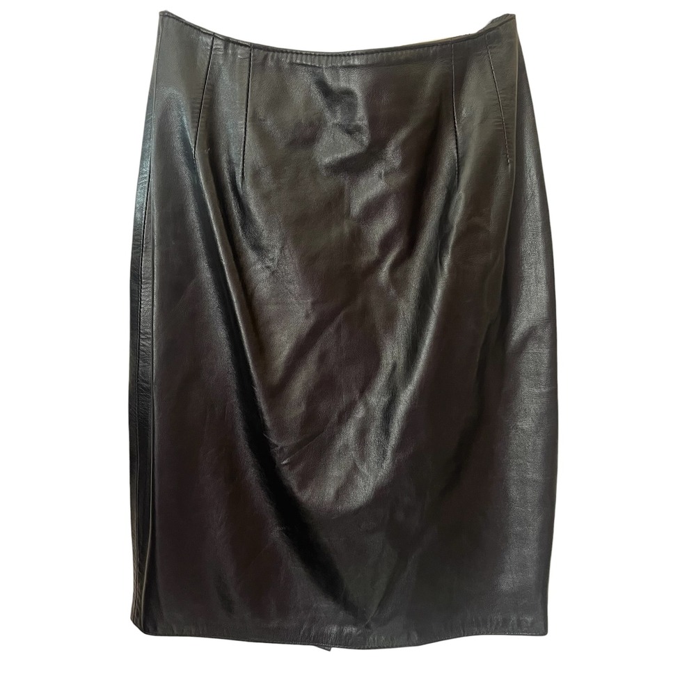 Davenel Womens Black Leather Lined Pencil Skirt Size 4